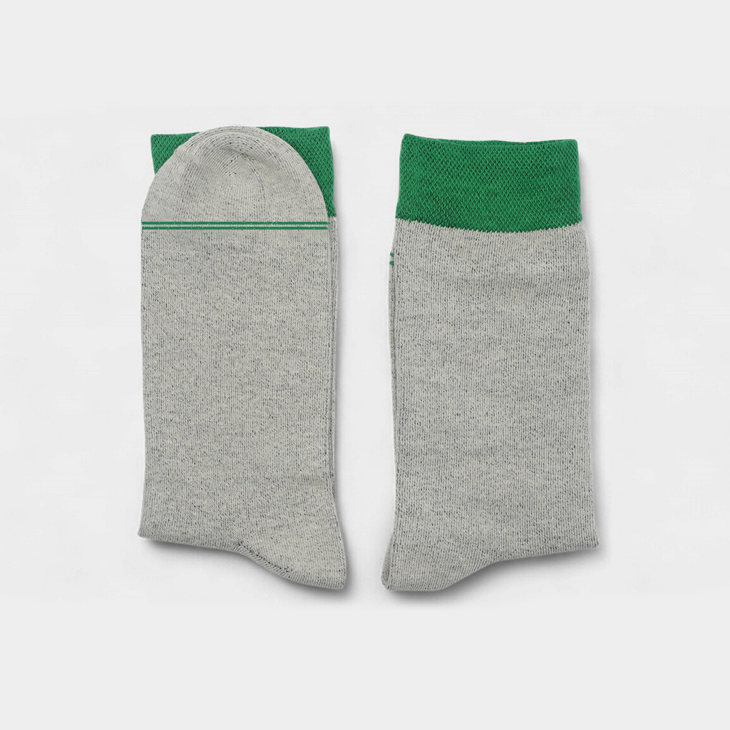 Men's Light Grey Socks With Green Cuff - FTS01