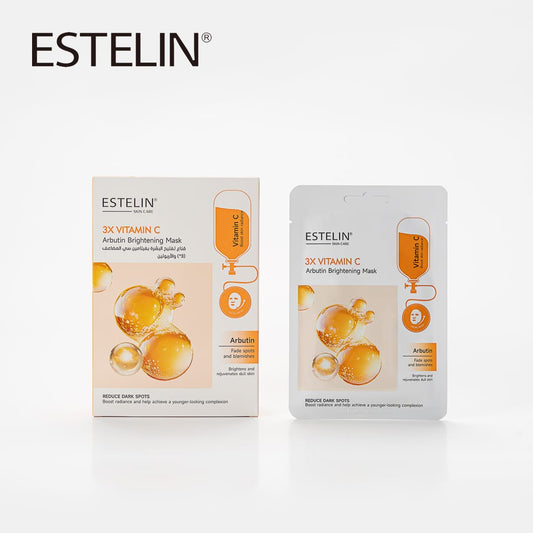 Estelin 3X Vitamin C + Arbutin Brightening Mask | Dark Spot Fading, Radiance Boost & Anti-Dullness Sheet Mask