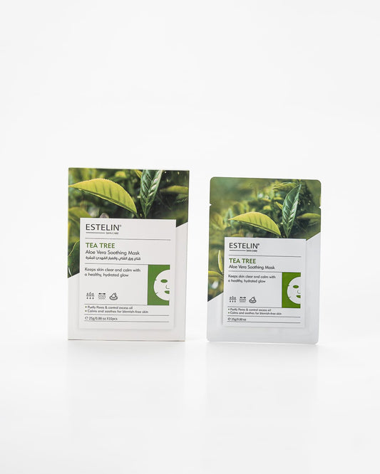 Estelin Tea Tree + Aloe Vera Soothing Mask | Anti-Acne, Calming & Hydrating Facial Sheet Mask