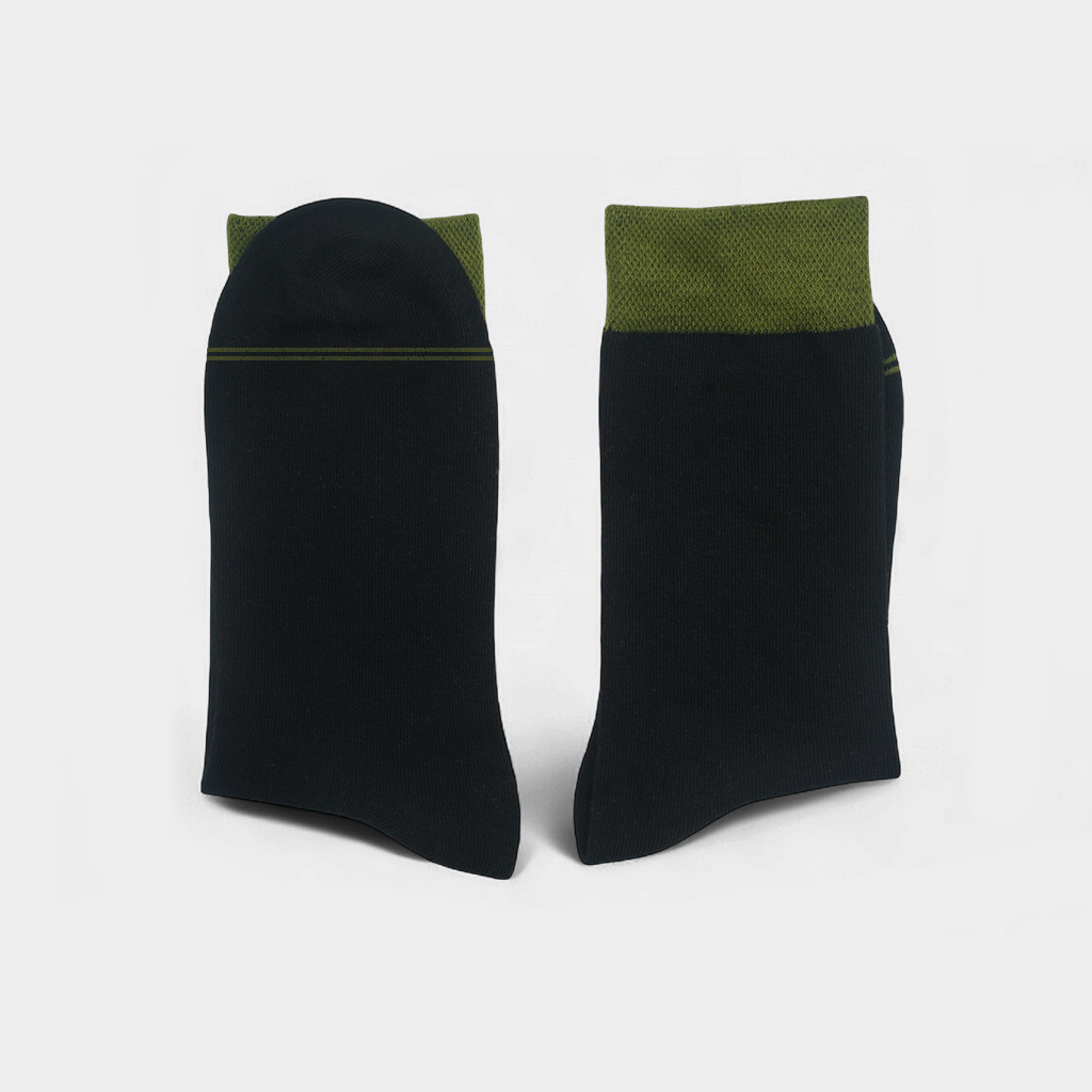 Men’s Black Socks with Dark Green Cuff – FTS02
