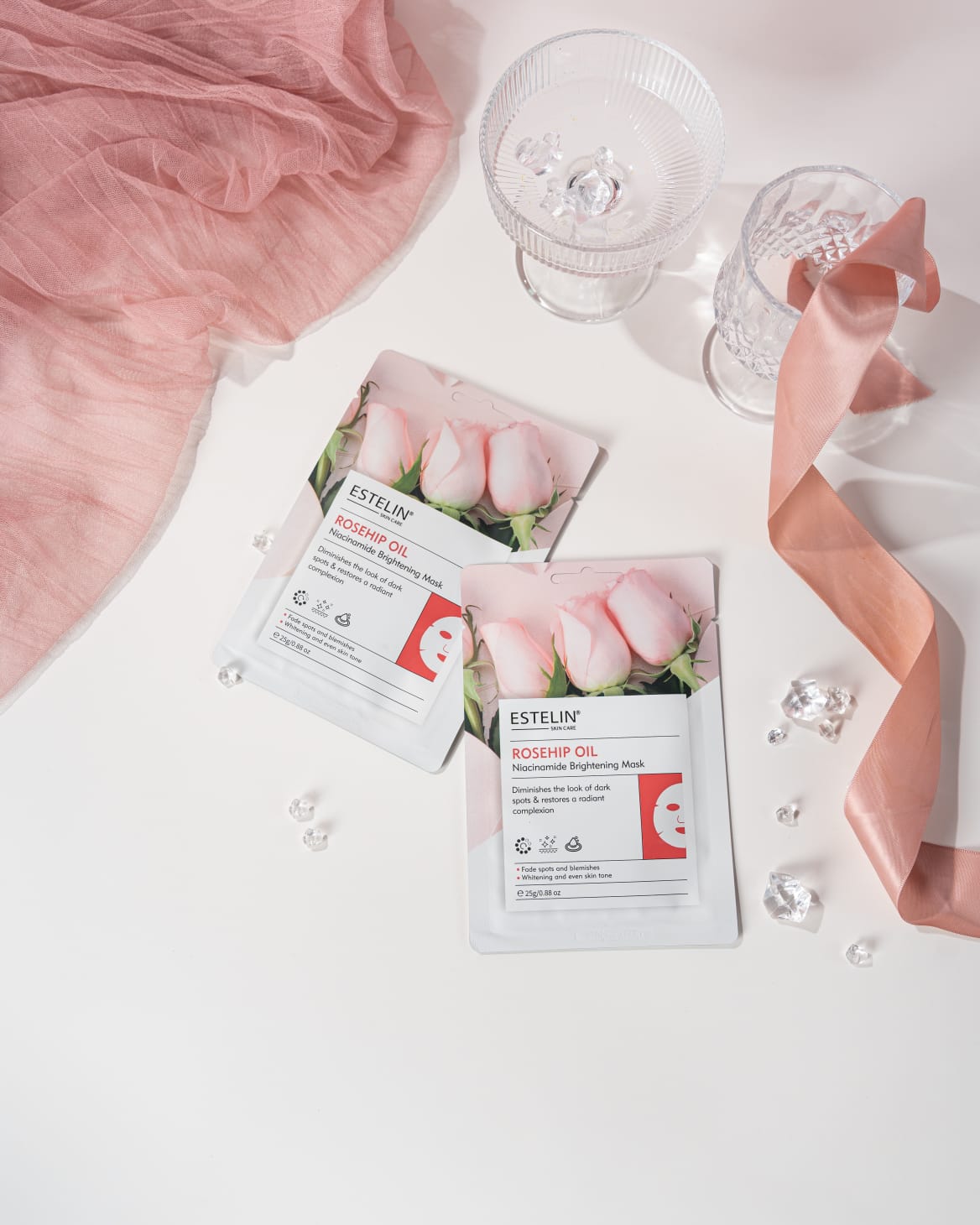 Estelin Rosehip Oil + Niacinamide Brightening Mask | Dark Spot Fading, Radiance Boost & Skin Tone Correcting Sheet Mask