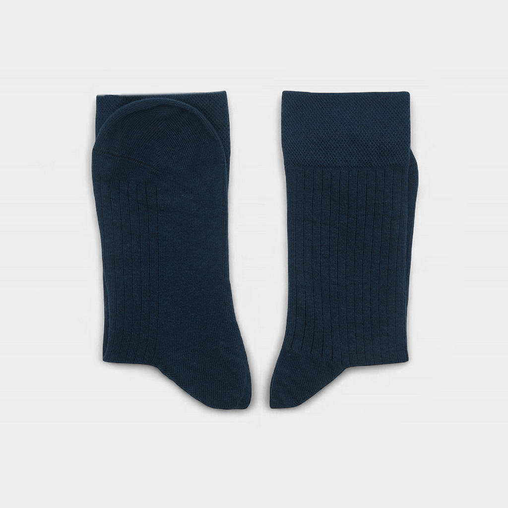Men's True Navy Ribbed Dress Socks - FTS03