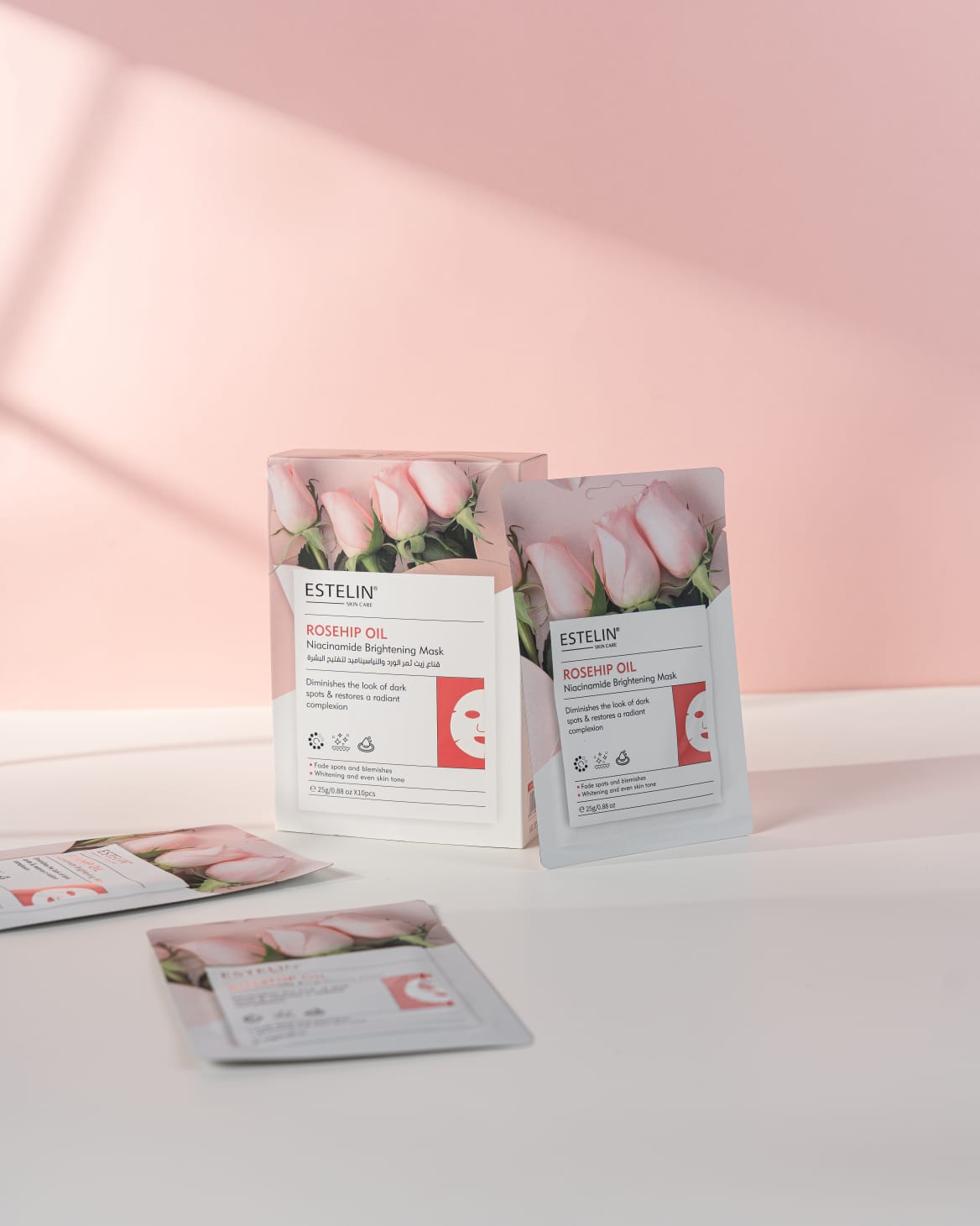 Estelin Rosehip Oil + Niacinamide Brightening Mask | Dark Spot Fading, Radiance Boost & Skin Tone Correcting Sheet Mask