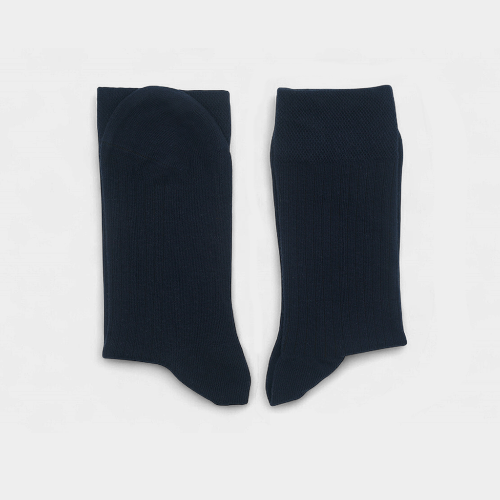 Men's Navy Ribbed Dress Socks - FTS03