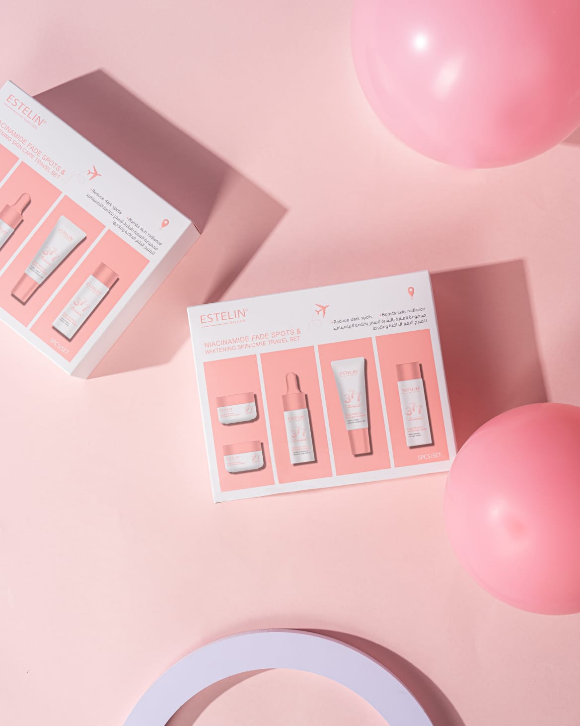 ESTELIN Niacinamide Fade Spots & Whitening Skin Care Travel Set – 5-in-1 Brightening & Hydration Essentials Kit