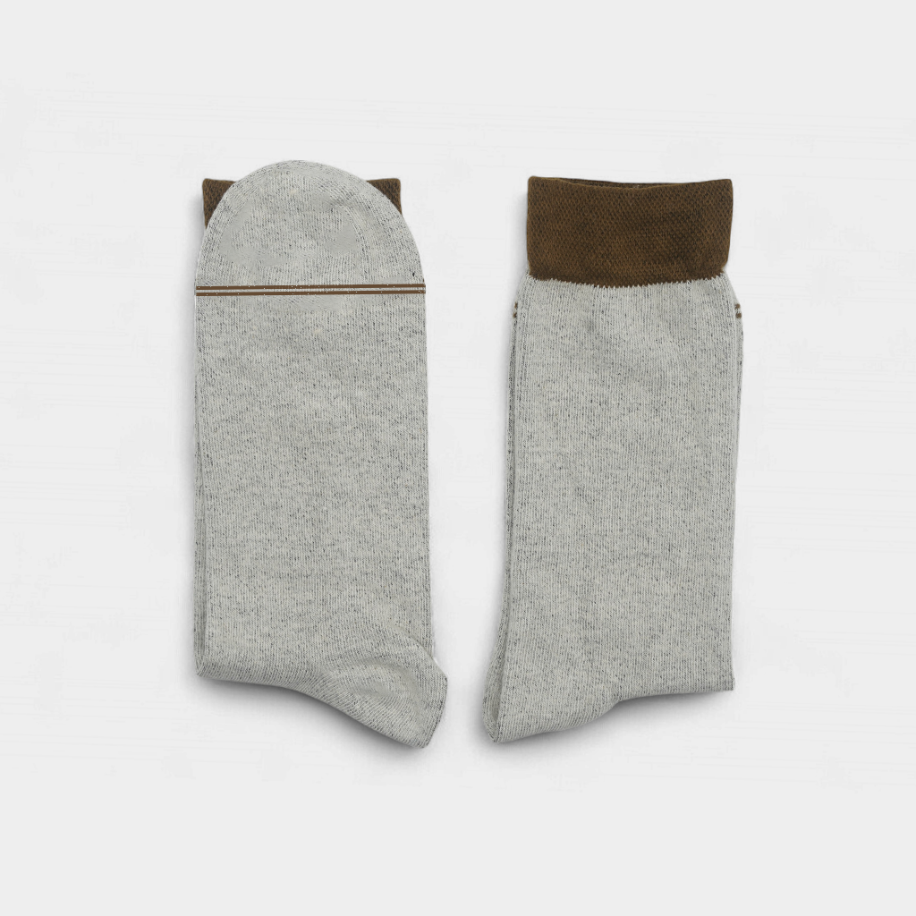 Men's Light Grey Socks With Brown Cuff - FTS01