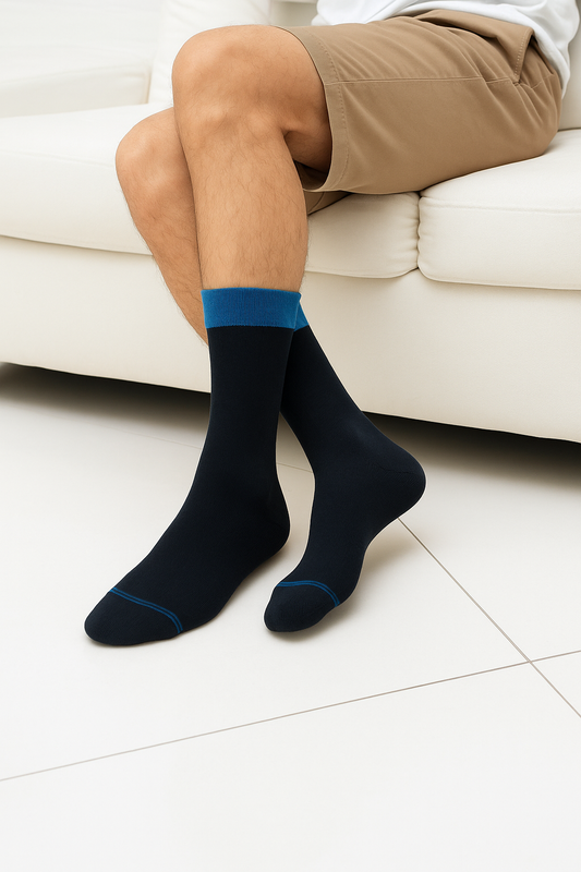 Men’s Black Socks with Blue Aster Cuff – FTS02