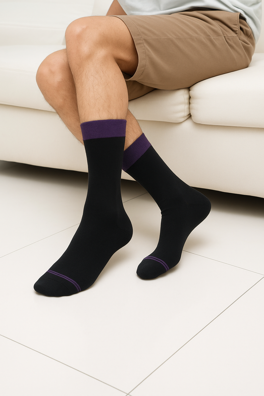 Men’s Black Socks with Purple Cuff – FTS02