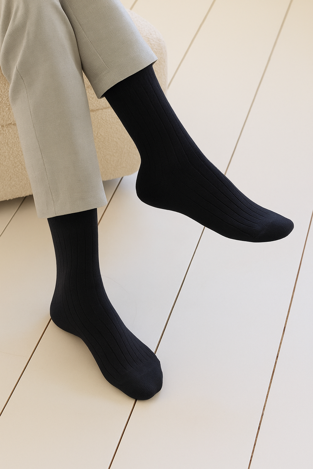 Men's Dark Grey Ribbed Dress Socks - FTS03