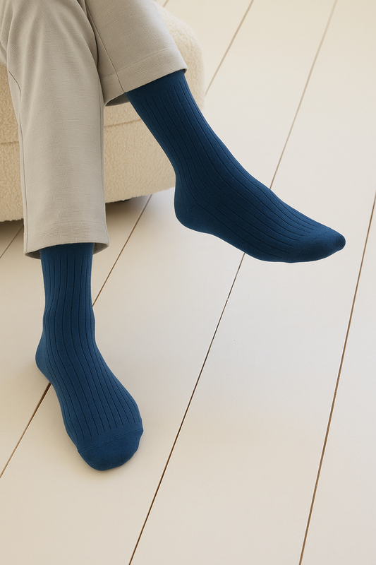 Men's True Navy Ribbed Dress Socks - FTS03